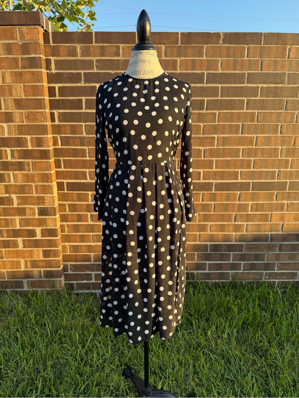 Zara Black and White Polka Dot Long Sleeve Midi Dress
